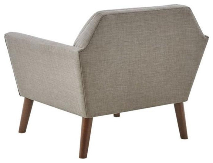 Maklaine 31.5" Mid-Century Fabric and Solid Wood Lounge Chair in Gray/Pecan