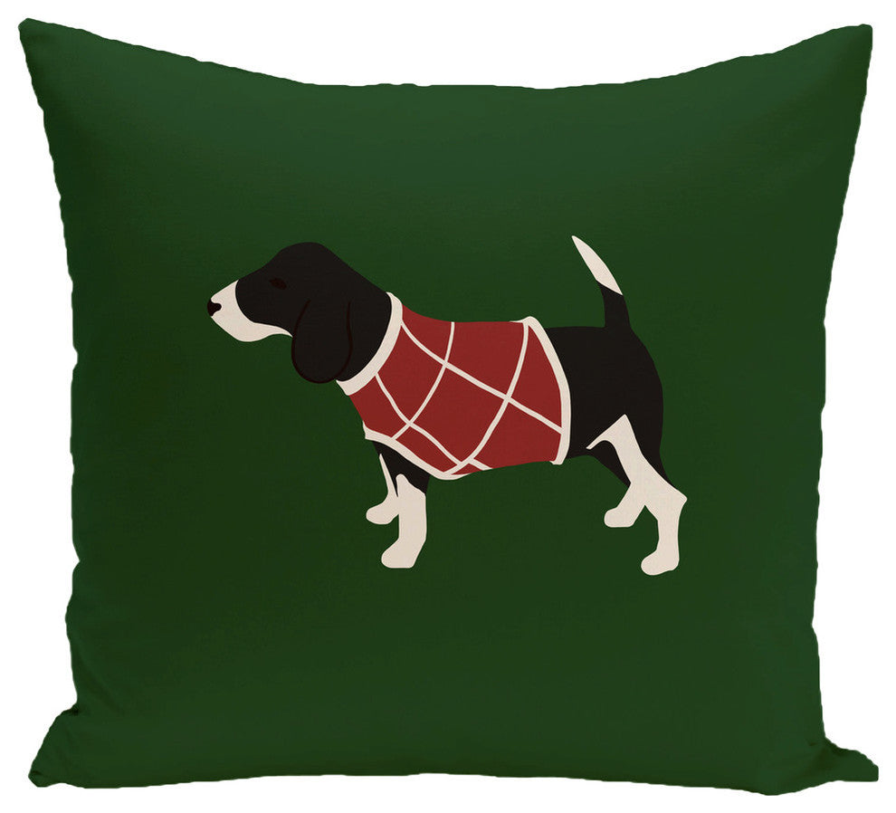Warmest Wishes, Decorative Holiday Animal Print Pillow, Dark Green, 20"x20"