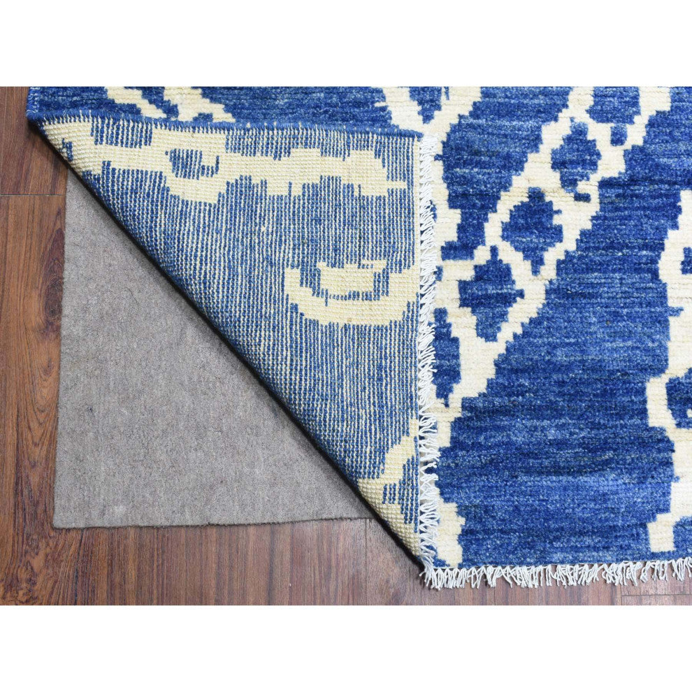 Blue Boujaad Moroccan Berber Pure Wool Hand Knotted Oversized Rug, 12'2"x15'2"