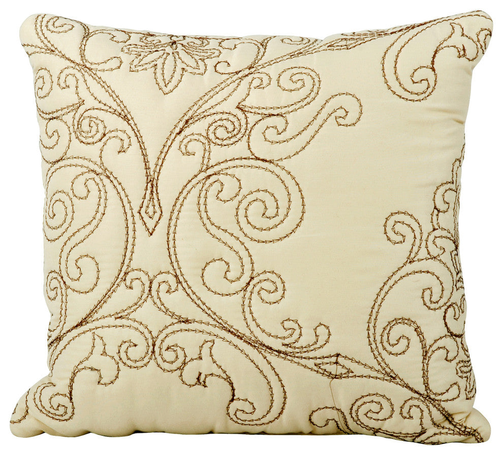 Damask Embroidered Quilted 4 Piece Bed Spread Sets, Beige, King