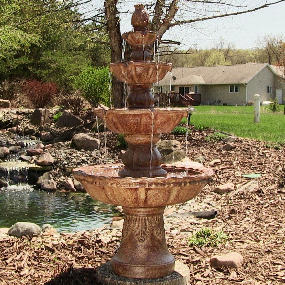Sunnydaze 4-Tier Pineapple Outdoor Water Fountain Earth Finish Patio Feature-52"