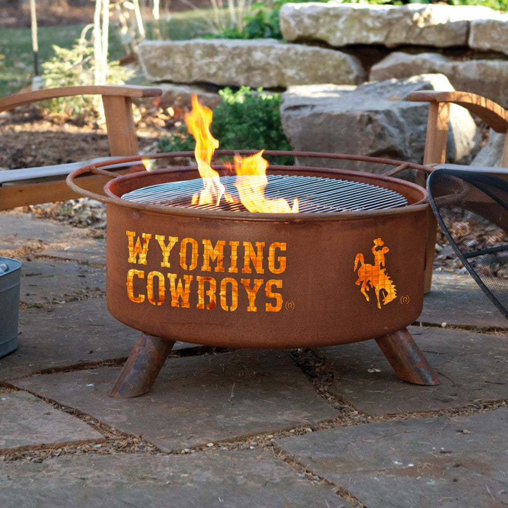 Customizable NCAA Logo Fire Pit, Rust Patina, Wyoming