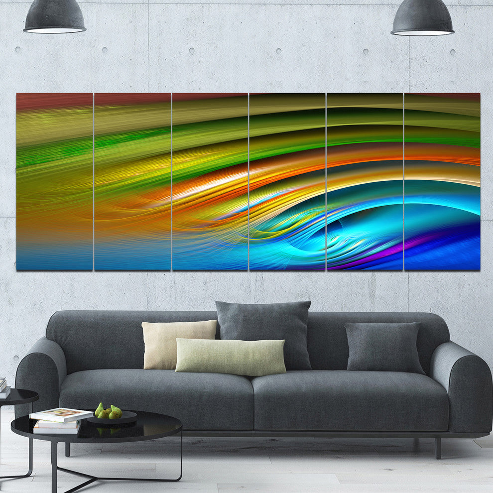 Colorful Fractal Water Ripples, Abstract Canvas Art Print, 70"x28", 6 Panels
