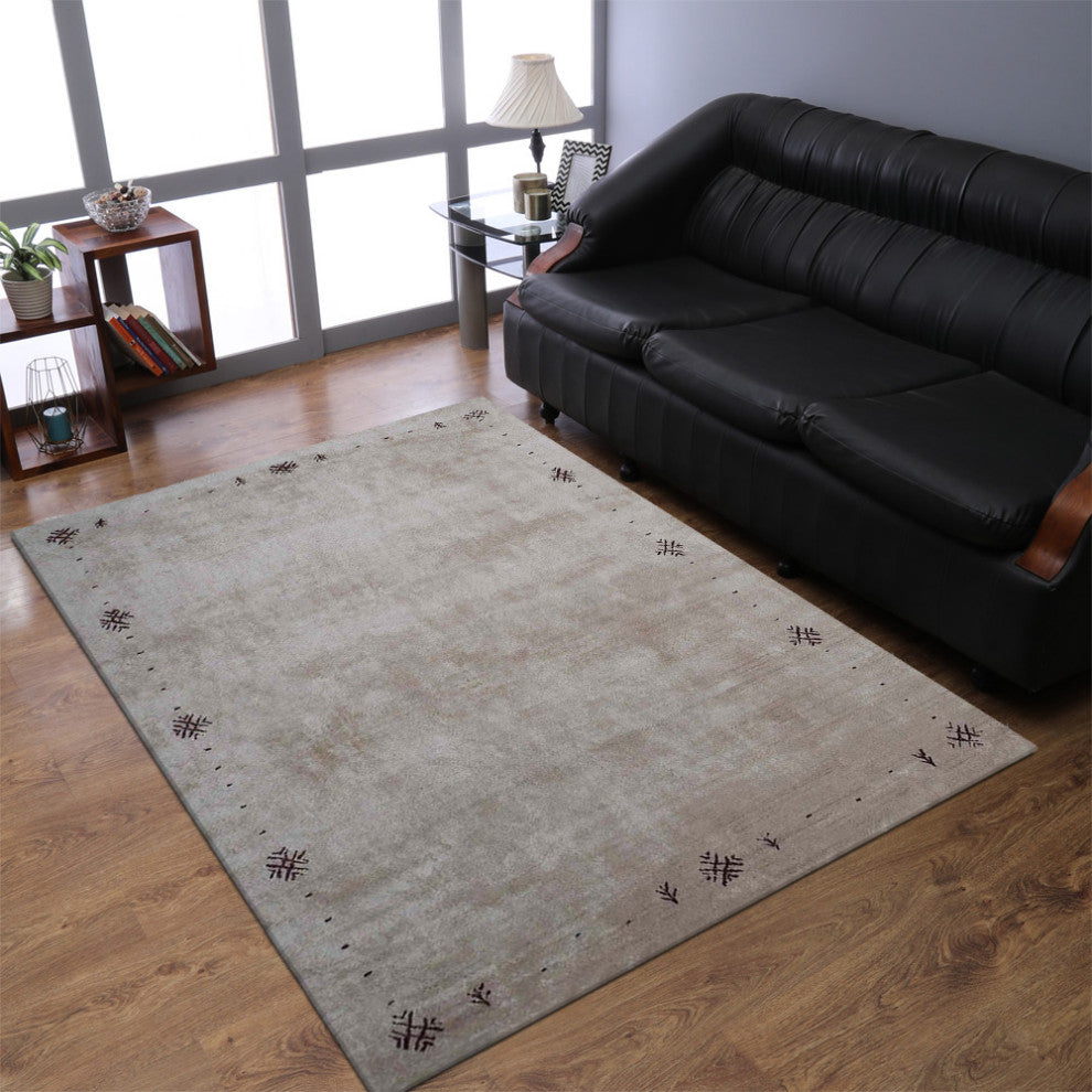 HAND KNOTTED LOOM SILK ECO-FRIENDLY AREA RUG-9'x12',Rectangle,Beige,Contemporary
