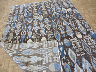 8x11 Handmade Chocolate Brown Ikat Peshawar Oriental Rug