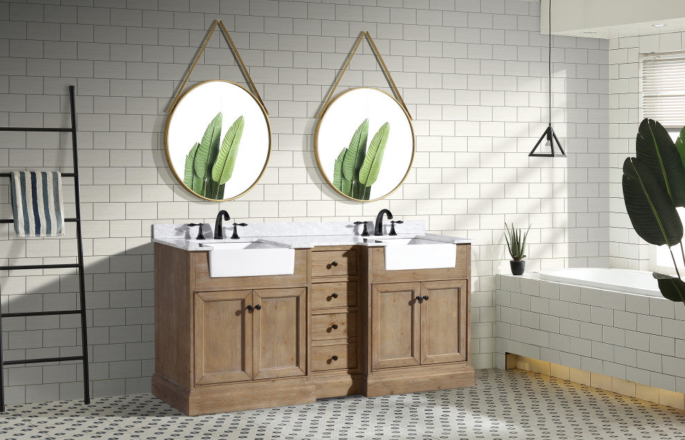 Kelly 72" Bathroom Vanity, Weathered Fir Finish, Italian Carrara Marble Top