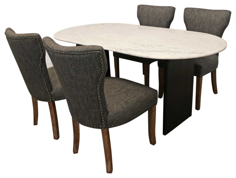 Lavaca 5-Piece Dining Set, 72" Oval Dining Table and 2 Sets of Grey Chairs