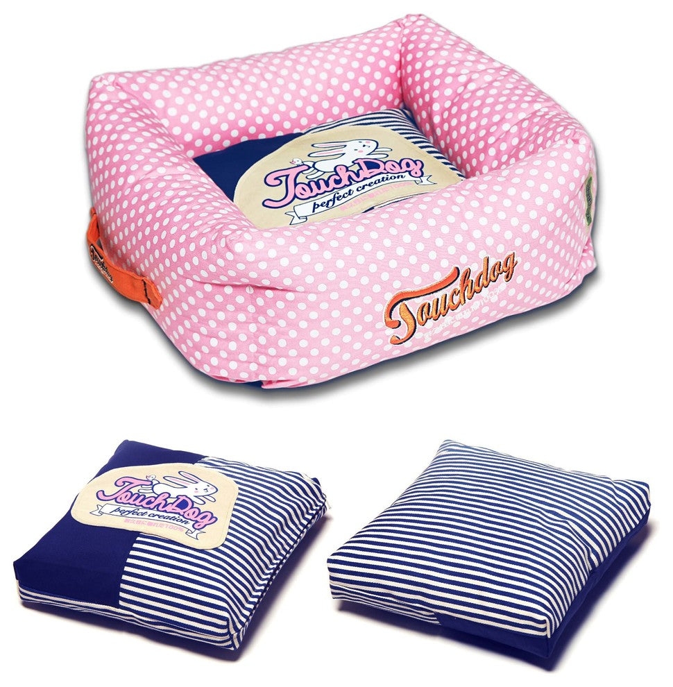 Touchdog Polka-Striped Polo Easy Wash Squared Fashion Dog Bed