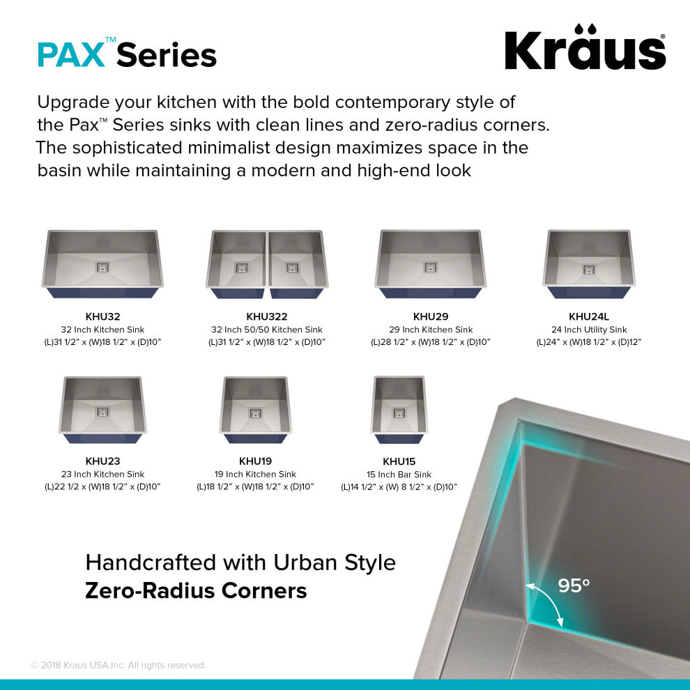 KHU15 Kraus 14 1/2" Bowl Stainless Steel Rectangular Bar/Prep Kitchen Sink