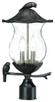 Two Light Bird Outdoor 17" tall Post Light, Black, Clear Seeded Glass