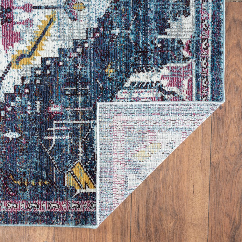 8" x 10" Navy and Ivory Global Inspired Area Rug