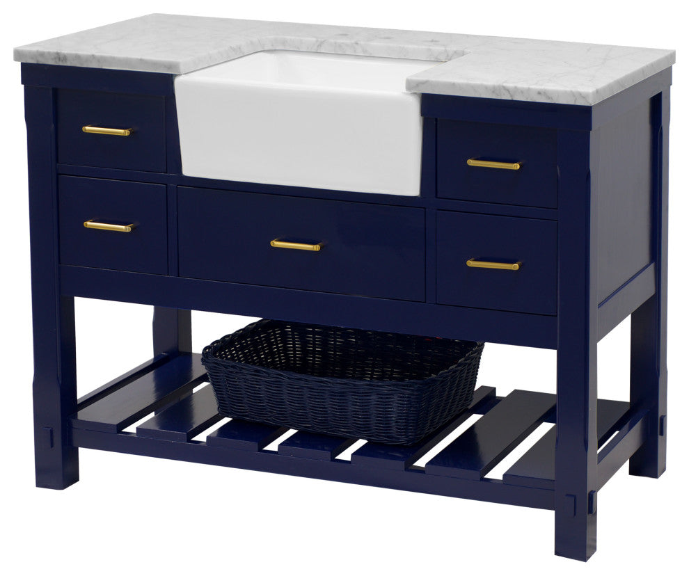 Charlotte 48" Bathroom Vanity, Royal Blue, Carrara Marble