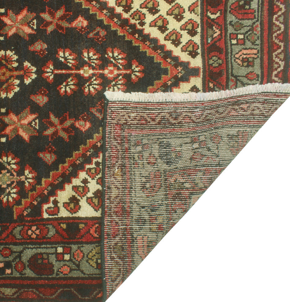 Fine Vintage Distressed Talha Charcoal/Red Runner, 3'8 x 9'4