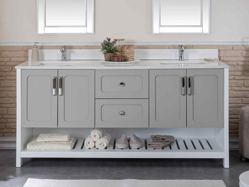 Florin Collection 72" Bathroom Vanity With Sink, Mirror, Countertop, Gray