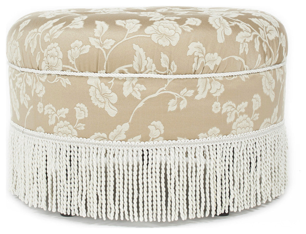 Yolanda 24" Upholstered Round Accent Ottoman, Champagne Beige Floral