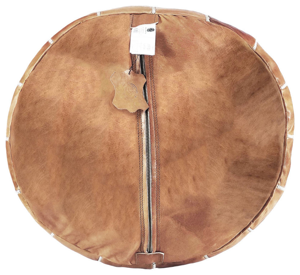 7 Colors Handmade Moroccan Ottomans, Genuine Leather Poufs, Tan