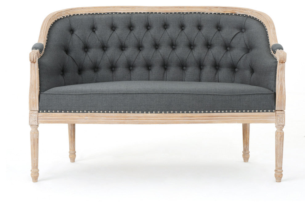 GDF Studio Megan Classical Tufted Loveseat, Dark Gray, Fabric