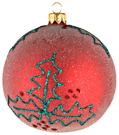 Frosted Purple Ball Ornament With Glitter Holly, Large