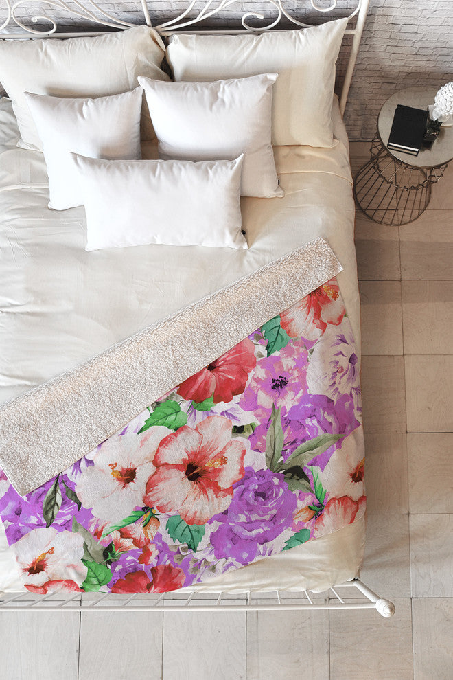 83 Oranges Purple Floral Fleece Throw Blanket