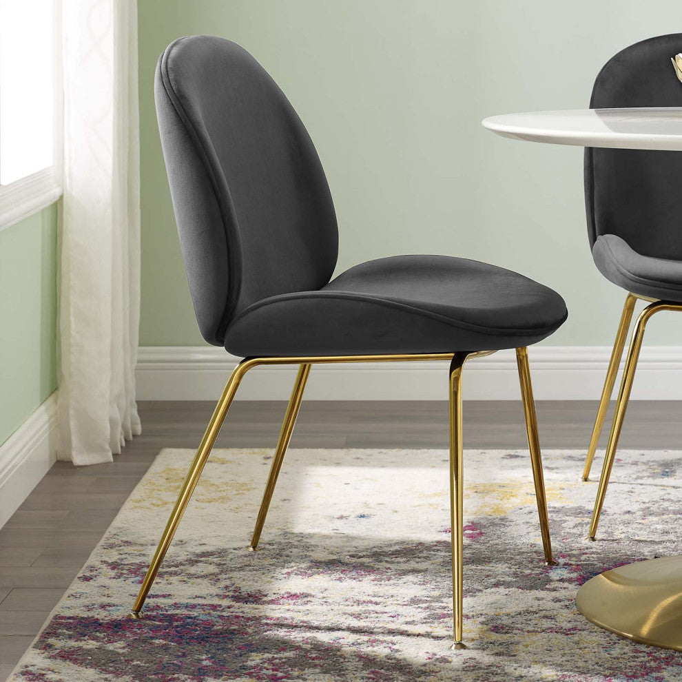 Side Dining Chair, Velvet, Metal, Black, Modern, Bistro Restaurant Hospitality