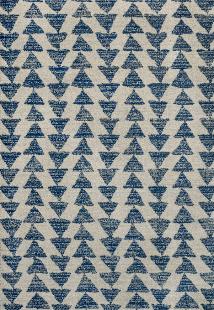 Aisha Moroccan Triangle Geometric  Cream/Navy 8 ft. x 10 ft. Area Rug