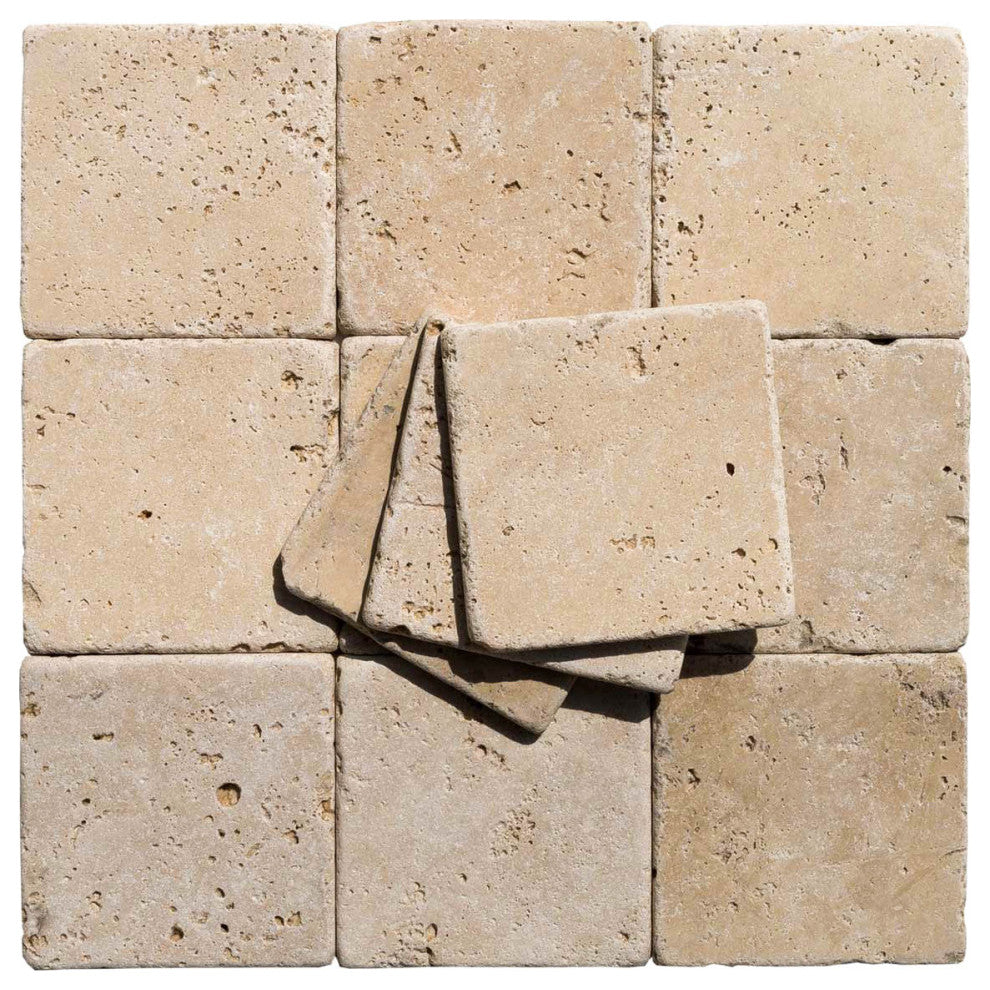 Classic Travertine Tiles - Tumbled - 4"x4"x3/8", 130 Sqft Boxed