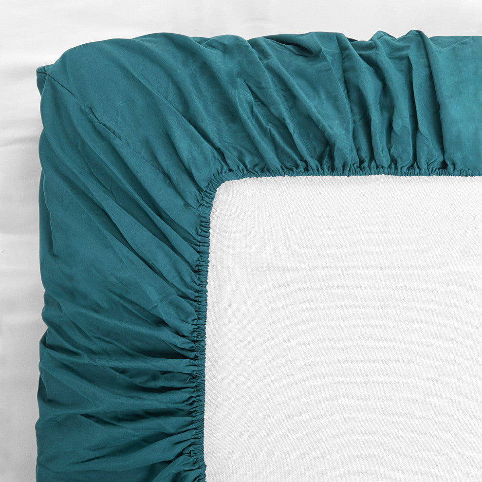 Serenta Greek Key Embroidered Microfiber 4 Piece Bed Sheet Set, Dark Teal, King