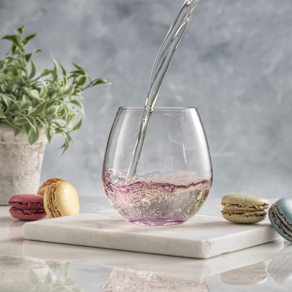 Hue Colored Stemless Wine Glasses 15 oz, Set of 6