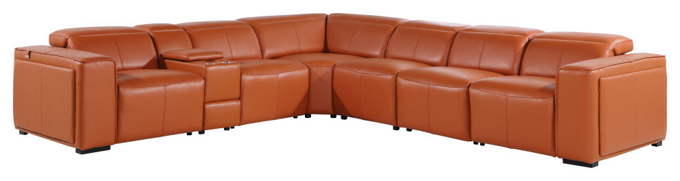 Niccolo Italian Leather 7-Piece L-Shaped Power Reclining Sectional, Camel