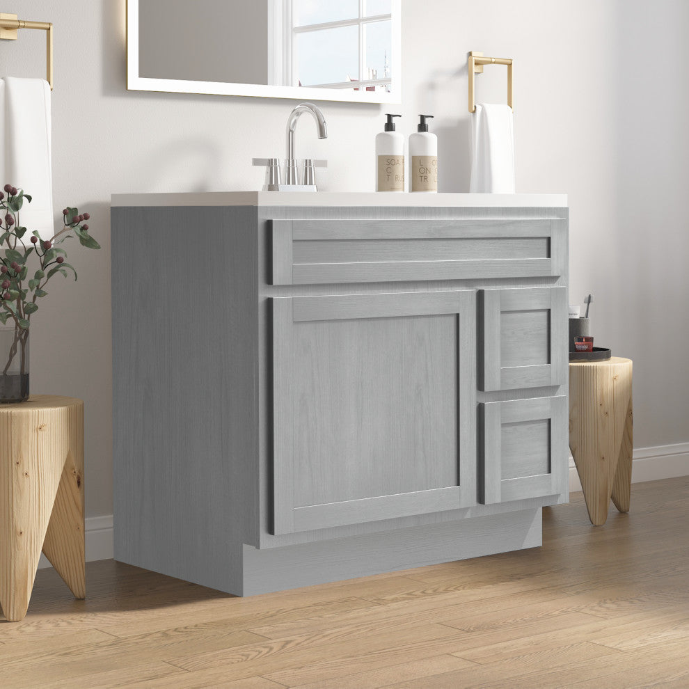 Vanity Art Vanity Base Cabinet, No Top, Drawers on Right, 36", Silver