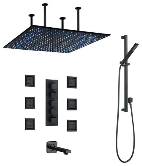 Marche 24" LED Rainfall Shower System 6 Jetted Body Sprays, and Handheld Shower