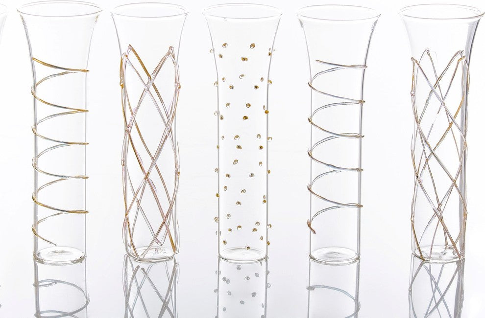 Razzle Dazzle Assorted Stemless Flutes, 6-Piece Set, Clear