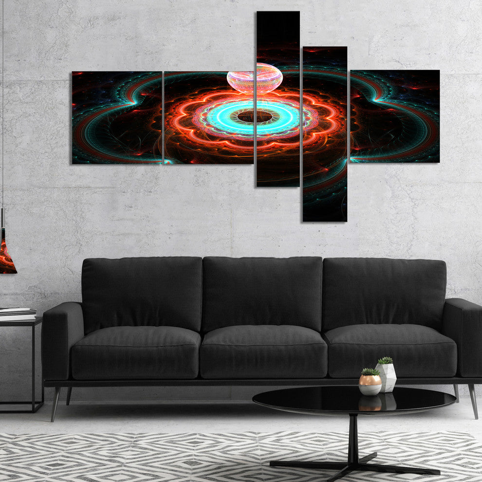 Balloon over Fractal Colored Area, Floral Canvas Art Print, 60"x32", 5 panels