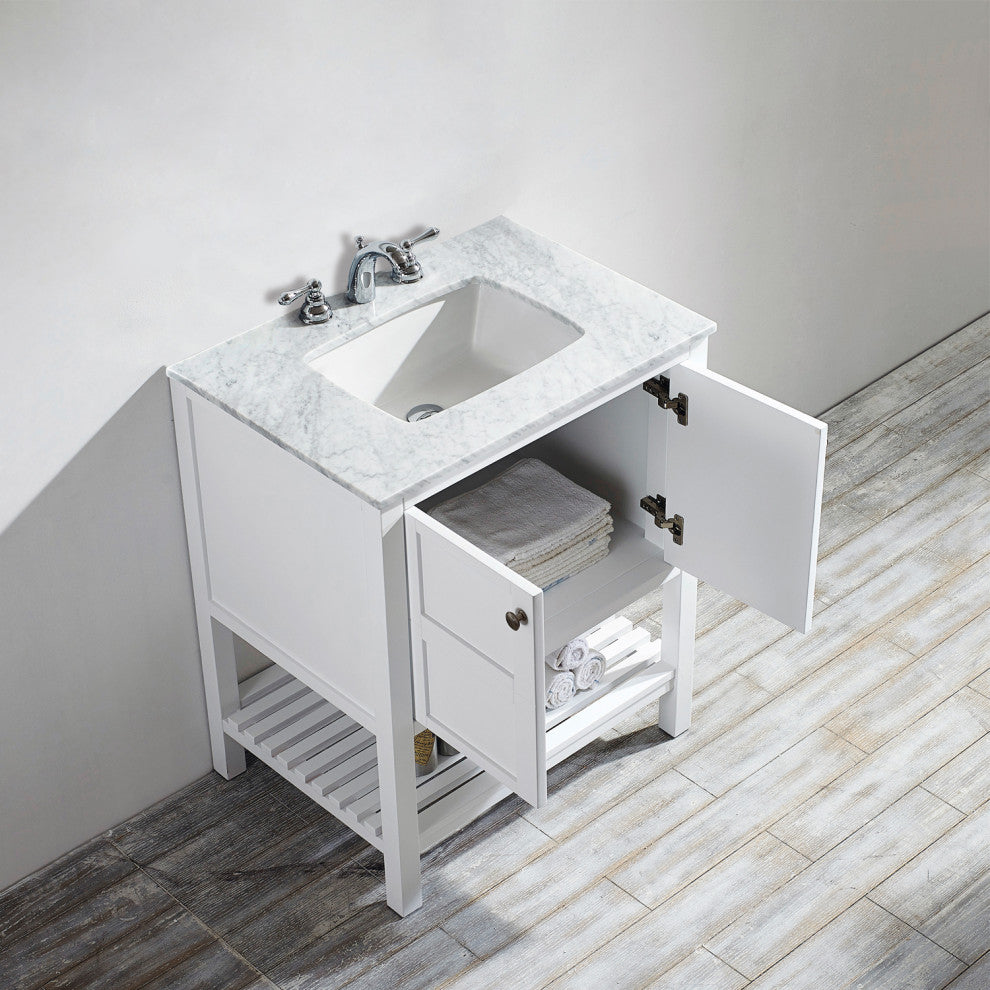 Florence 30" Single Vanity Carrara Marble, White, Without Mirror