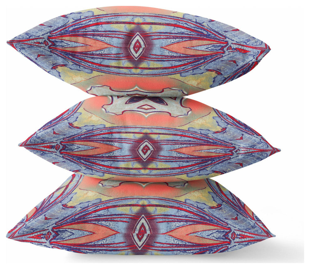 18" Purple Orange Geo Tribal Indoor Outdoor Throw Pillow