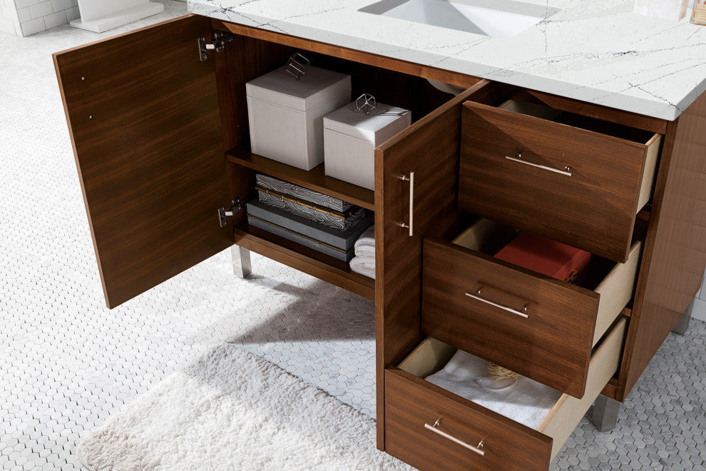 James Martin 850-V48-AWT-3ENC 48" Single Vanity American Walnut Quartz Top