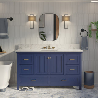Paige 60" Bathroom Vanity, Royal Blue, Carrara Marble, Single Sink