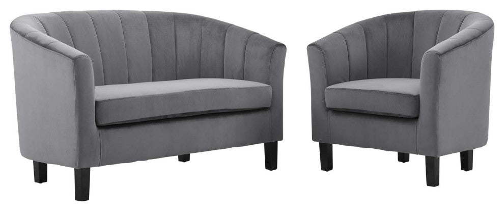 Prospect Tufted Performance Velvet Loveseat and Armchair Set EEI-4146-GRY-SET