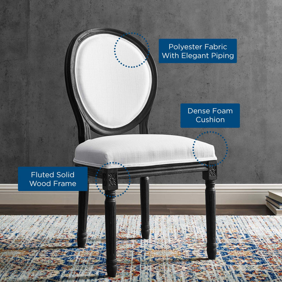 Emanate Vintage French Upholstered Fabric Dining Side Chair Black White -4667