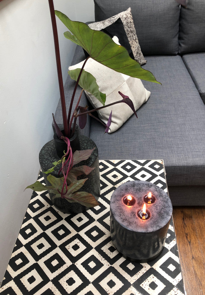 HILO Black & White Patterned Faux Stone Nesting Tables with Silver Base. Purpose