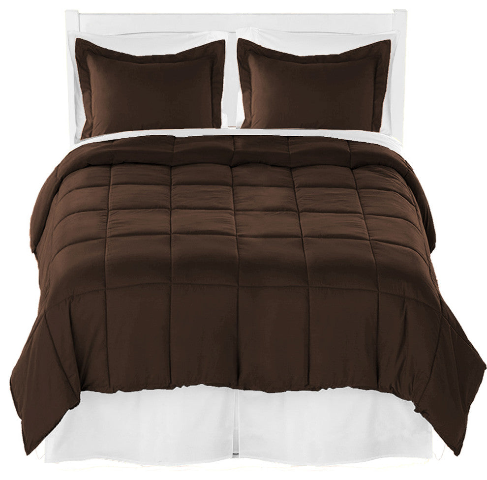 Comforter, Sheet, and Bed Skirt, Cocoa, White, White, Split Queen