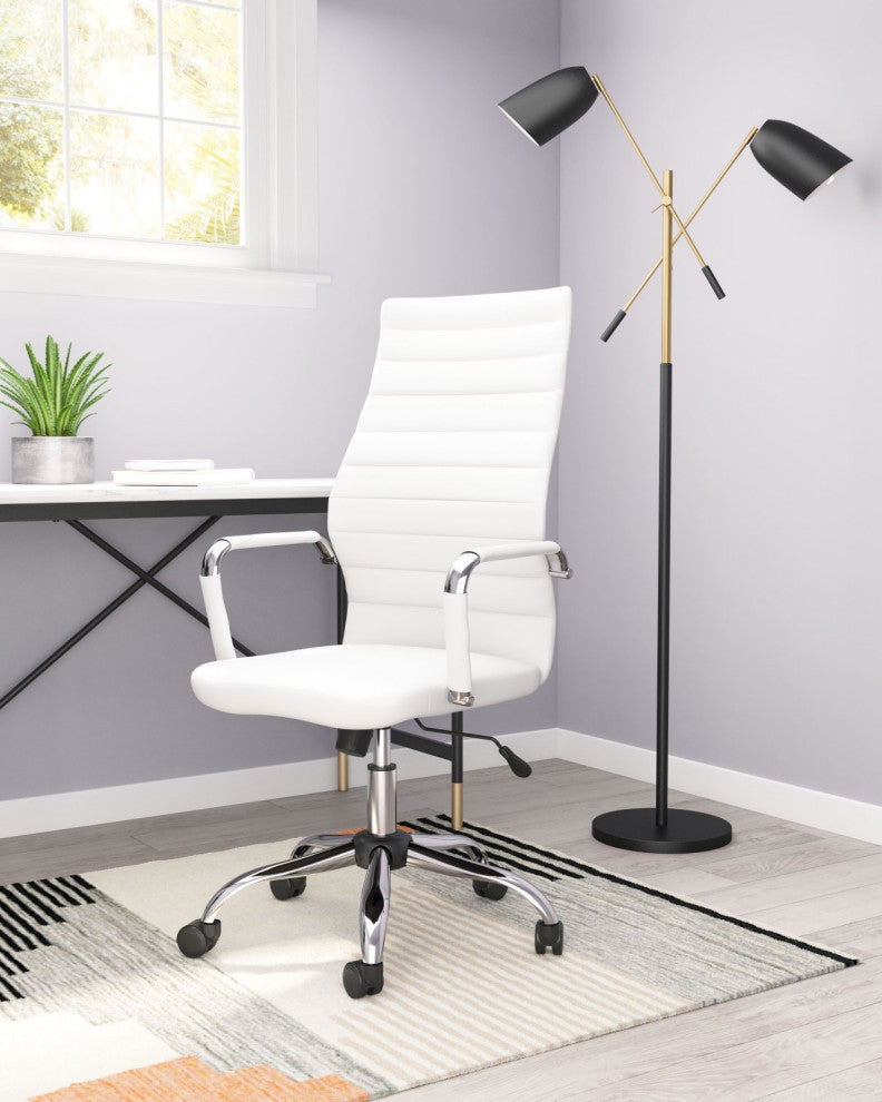 Computer Chair, Faux Vinyl Leather, Steel, White, Silver, Home Business Office