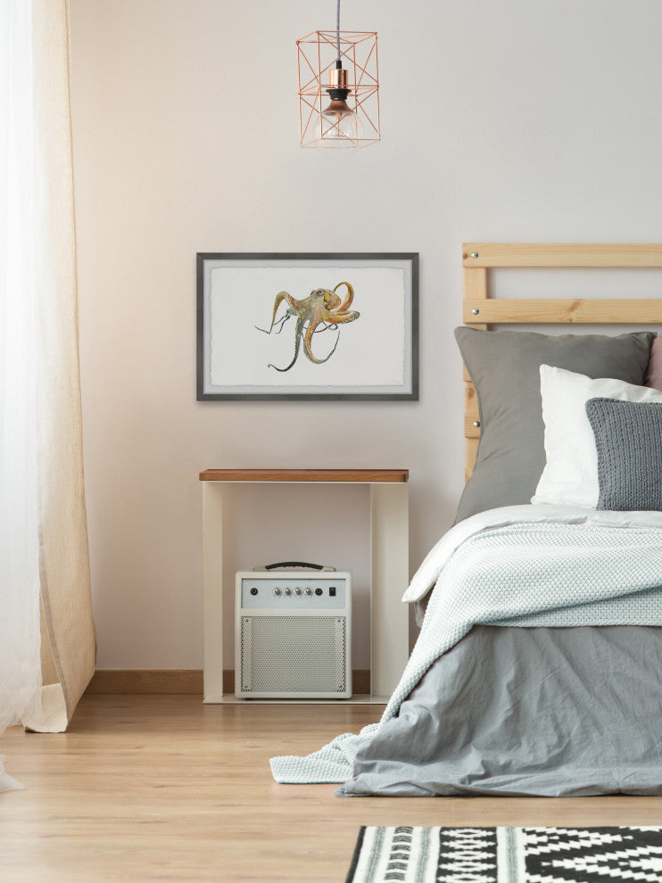 "Lazy Octopus" Framed Painting Print, 12"x8"