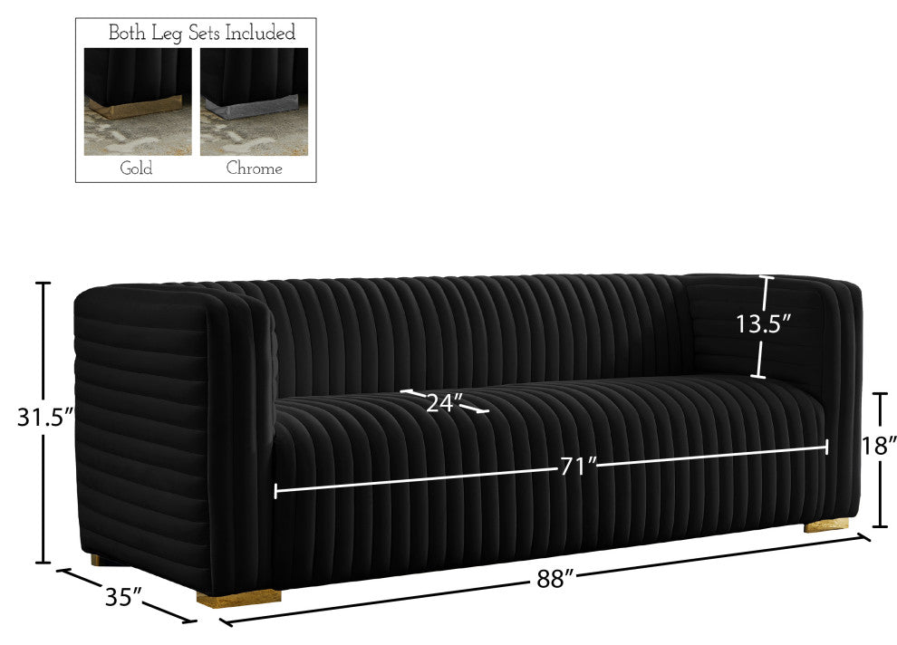 Ravish Velvet Upholstered Chair, Black, Sofa