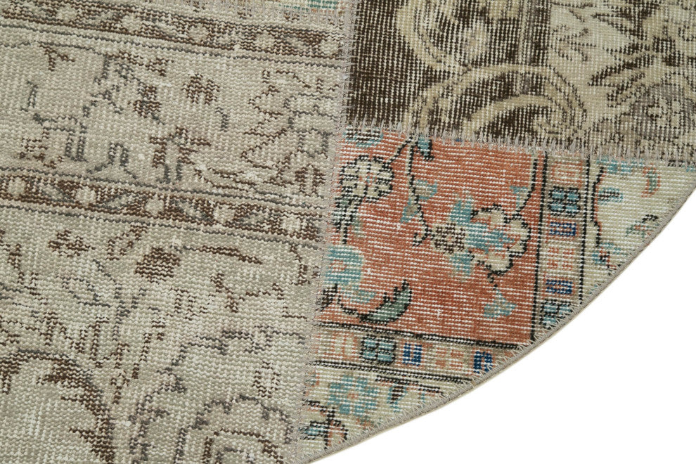 Rug N Carpet - Handwoven Oriental 5' 11" x 5' 11" Vintage Round Patchwork Rug