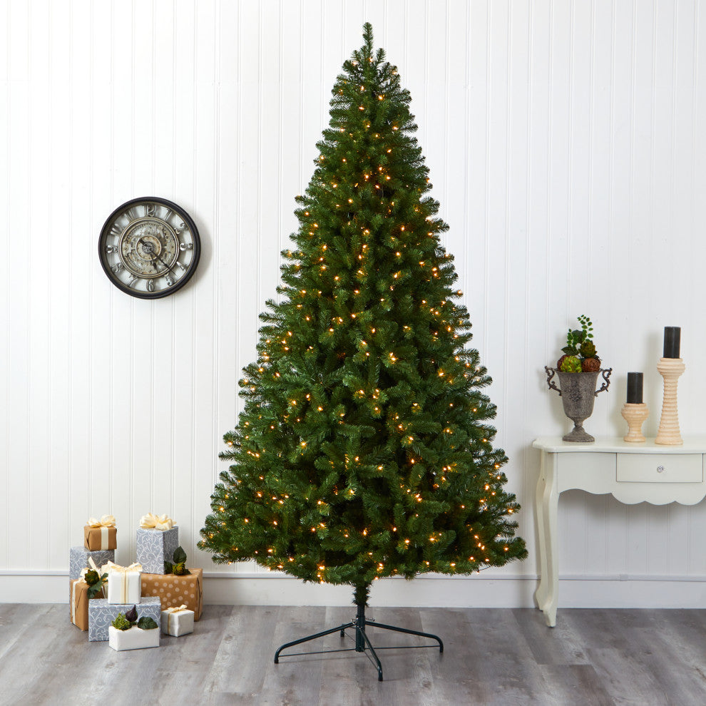 9' Virginia Fir Faux Xmas Tree With 600 Clear Lights and 1453 Bendable Branches