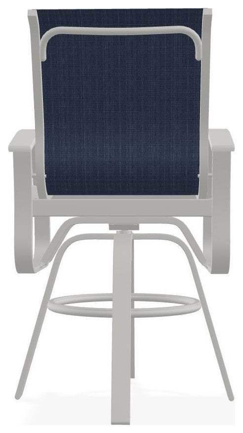 Belle Isle Sling Bar Height Outdoor Swivel Armchair, Mavi/Snow