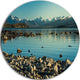 Blue Waters In Rocky Beach Panorama, Landscape Disc Metal Artwork, 36"
