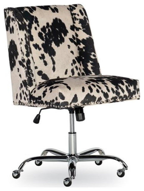 Linon Draper Wood Upholstered Office Chair in Black Cow Print