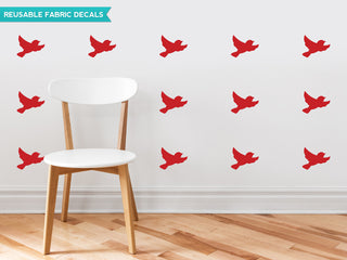 Birds Fabric Wall Decals, Set of 16 Birds, Red